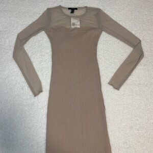 Forever 21 Women Tan Mesh and Knit Bodycon Midi Dress